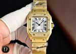 TW Factory Cartier Santos 27*34.4mm 316L Steel Quartz Movement Diamond Bezel Yellow Gold Band Lady Watch
